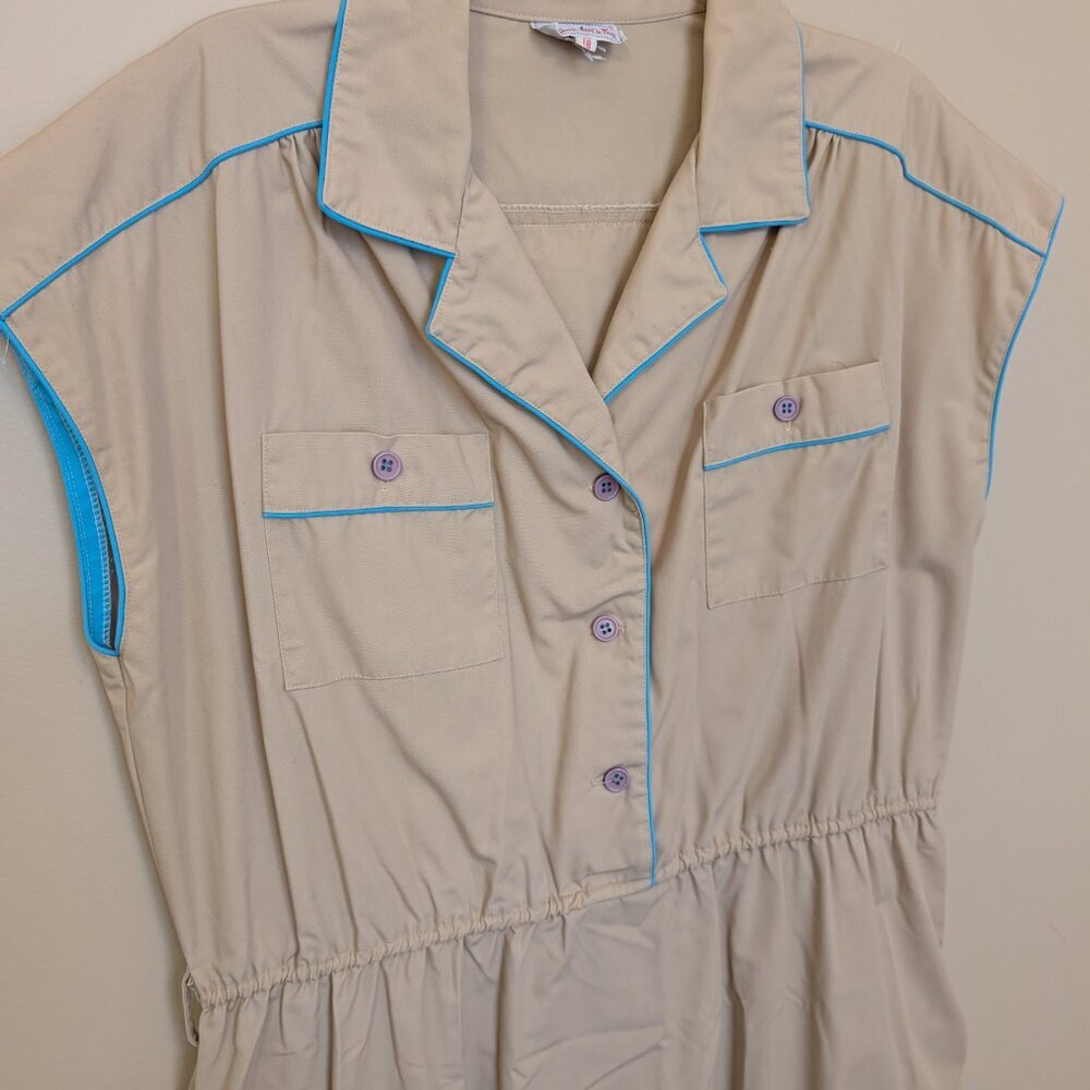 VINTAGE Miss Joni of California khaki and teal shirtdress 18 EUC